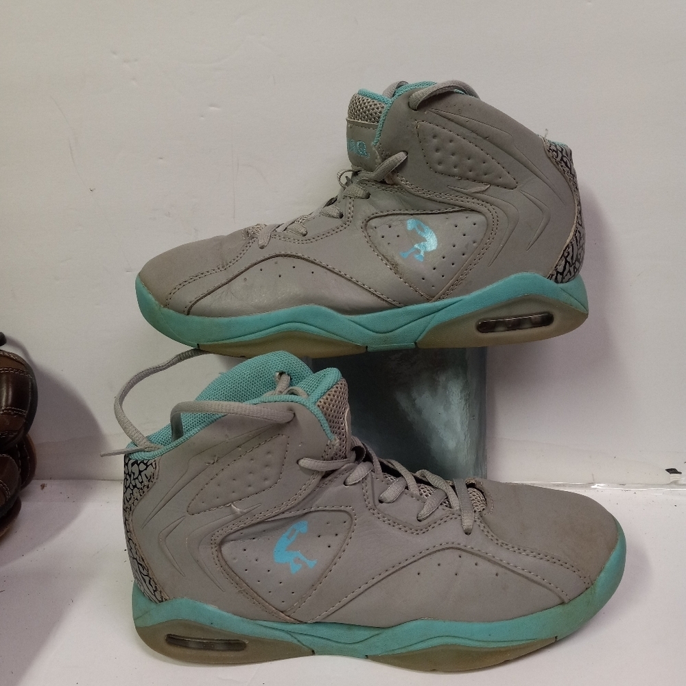 Shaq Shaquille O'Neal Big Girls Teal & Gray Sneakers Size 5 Vintage Collectibles